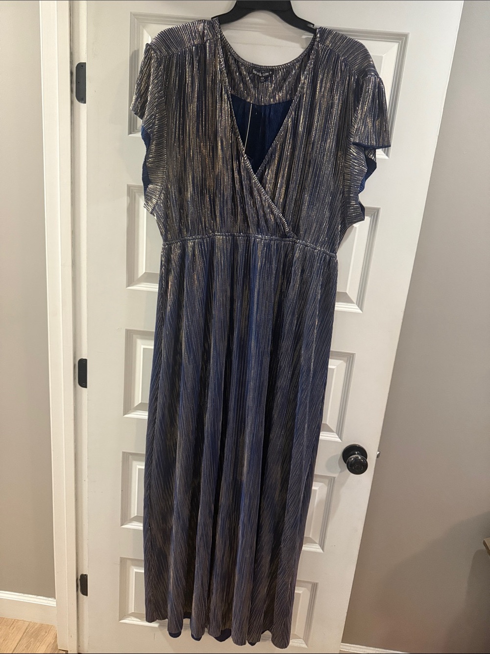 Shimmery Navy Metallic Pleated Maxi Dress